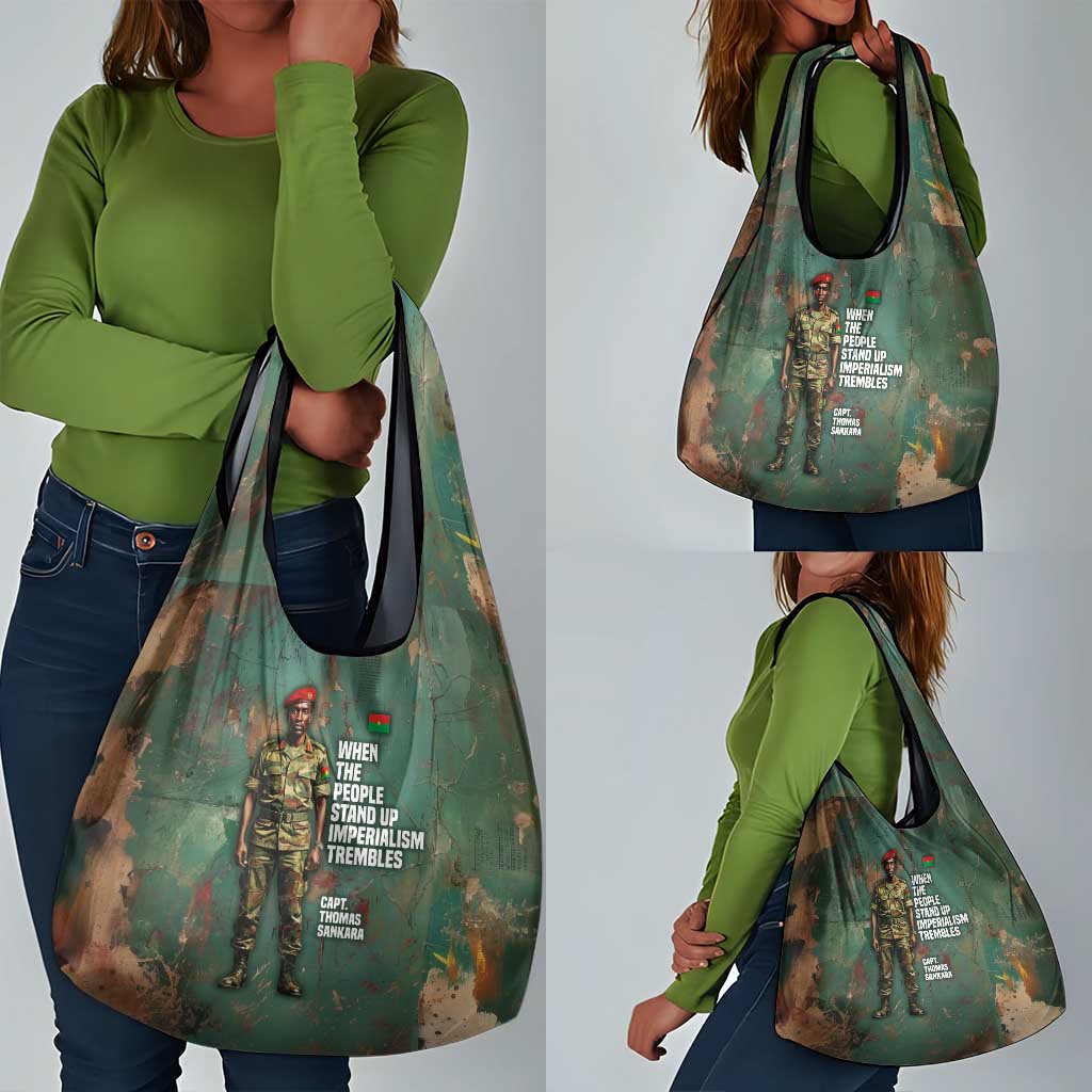 Burkina Faso Thomas Sankara Grocery Bag with Military Stance and Anti-Imperialist Quote Tribute Design - African Pride