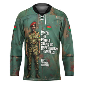 Burkina Faso Thomas Sankara Hockey Jersey with Military Stance and Anti-Imperialist Quote Tribute Design - African Pride