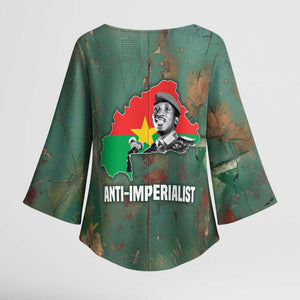 Burkina Faso Thomas Sankara Kimono Sleeve Blouse with Military Stance and Anti-Imperialist Quote Tribute Design - African Pride