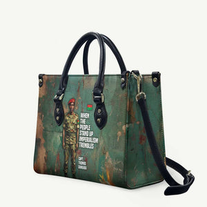 Burkina Faso Thomas Sankara Leather Bag with Military Stance and Anti-Imperialist Quote Tribute Design - African Pride