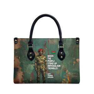 Burkina Faso Thomas Sankara Leather Bag with Military Stance and Anti-Imperialist Quote Tribute Design - African Pride
