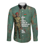 Burkina Faso Thomas Sankara Long Sleeve Button Shirt with Military Stance and Anti-Imperialist Quote Tribute Design - African Pride