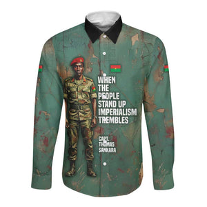 Burkina Faso Thomas Sankara Long Sleeve Button Shirt with Military Stance and Anti-Imperialist Quote Tribute Design - African Pride