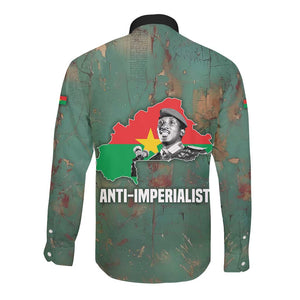 Burkina Faso Thomas Sankara Long Sleeve Button Shirt with Military Stance and Anti-Imperialist Quote Tribute Design - African Pride