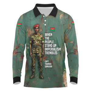 Burkina Faso Thomas Sankara Long Sleeve Polo Shirt with Military Stance and Anti-Imperialist Quote Tribute Design - African Pride