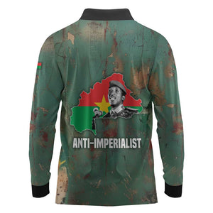 Burkina Faso Thomas Sankara Long Sleeve Polo Shirt with Military Stance and Anti-Imperialist Quote Tribute Design - African Pride