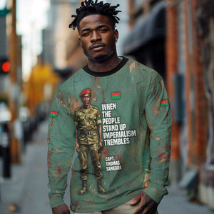 Burkina Faso Thomas Sankara Long Sleeve Shirt with Military Stance and Anti-Imperialist Quote Tribute Design - African Pride