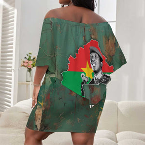 Burkina Faso Thomas Sankara Off Shoulder Short Dress with Military Stance and Anti-Imperialist Quote Tribute Design - African Pride
