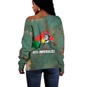 Burkina Faso Thomas Sankara Off Shoulder Sweater with Military Stance and Anti-Imperialist Quote Tribute Design - African Pride