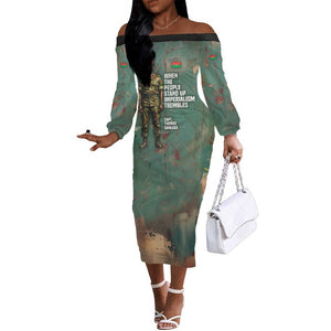 Burkina Faso Thomas Sankara Off The Shoulder Long Sleeve Dress with Military Stance and Anti-Imperialist Quote Tribute Design - African Pride