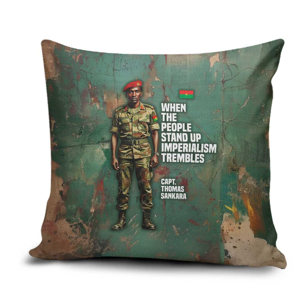 Burkina Faso Thomas Sankara Pillow Cover with Military Stance and Anti-Imperialist Quote Tribute Design - African Pride