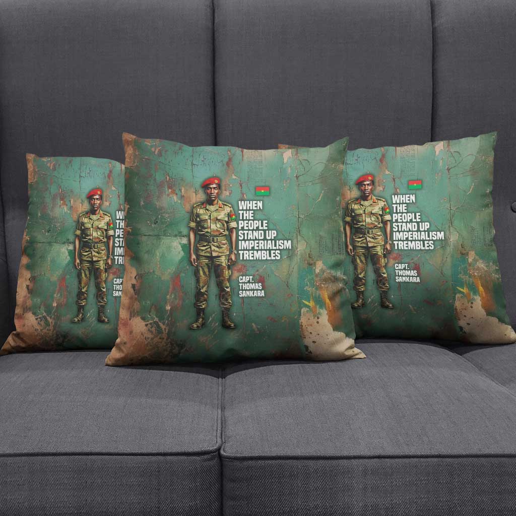 Burkina Faso Thomas Sankara Pillow Cover with Military Stance and Anti-Imperialist Quote Tribute Design - African Pride