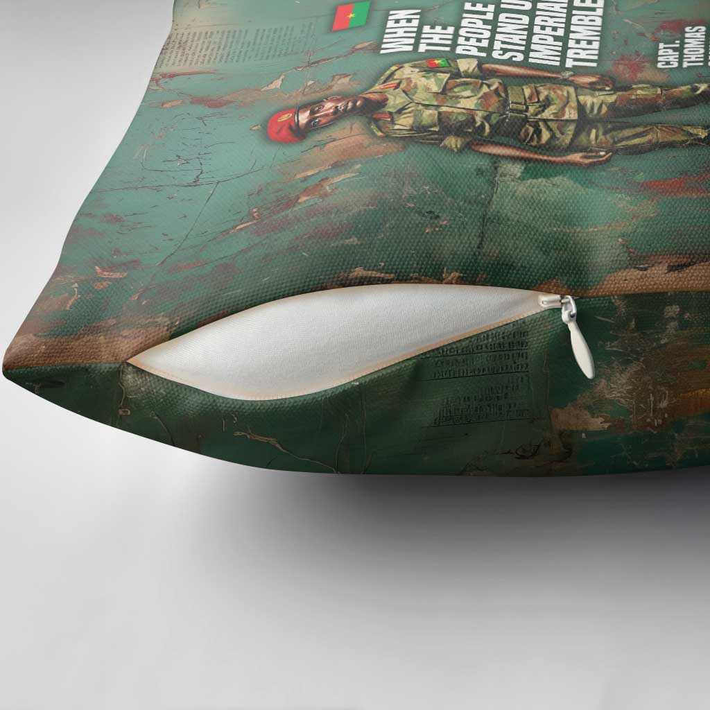 Burkina Faso Thomas Sankara Pillow Cover with Military Stance and Anti-Imperialist Quote Tribute Design - African Pride