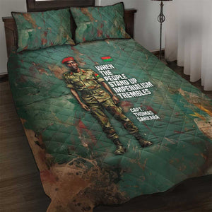 Burkina Faso Thomas Sankara Quilt Bed Set with Military Stance and Anti-Imperialist Quote Tribute Design - African Pride
