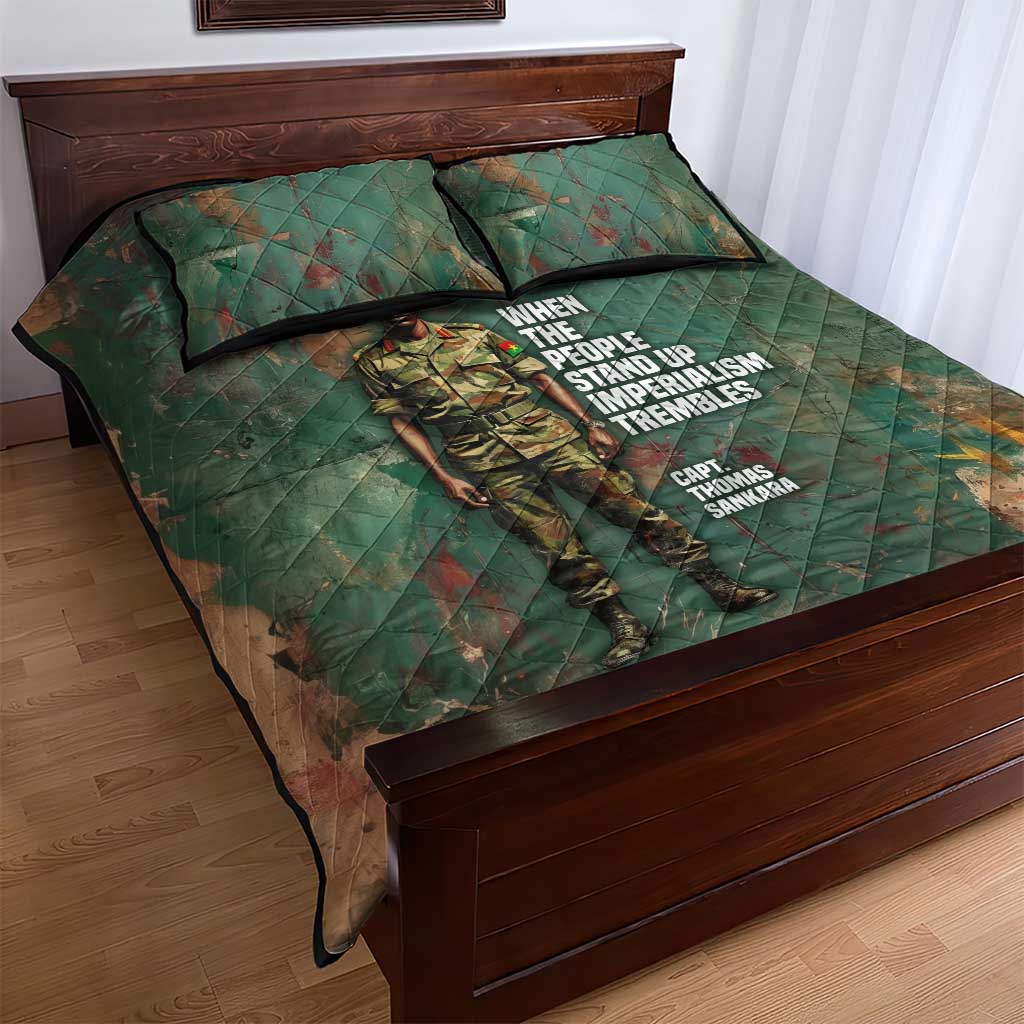 Burkina Faso Thomas Sankara Quilt Bed Set with Military Stance and Anti-Imperialist Quote Tribute Design - African Pride