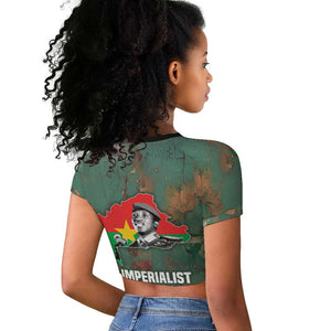 Burkina Faso Thomas Sankara Raglan Cropped T shirt with Military Stance and Anti-Imperialist Quote Tribute Design - African Pride
