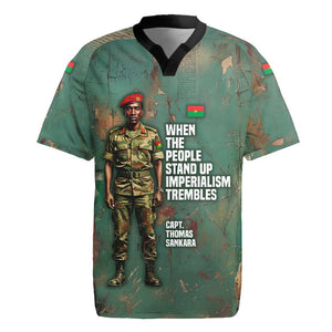 Burkina Faso Thomas Sankara Rugby Jersey with Military Stance and Anti-Imperialist Quote Tribute Design - African Pride