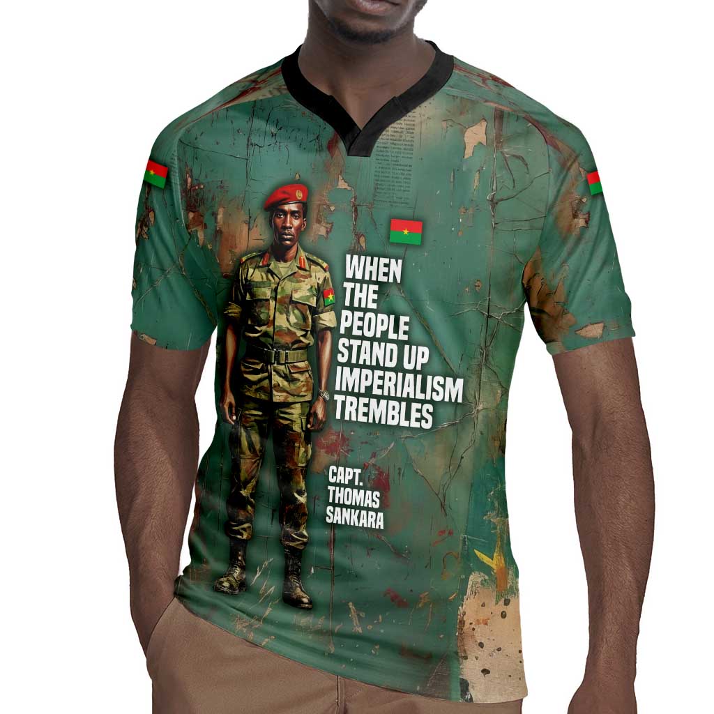 Burkina Faso Thomas Sankara Rugby Jersey with Military Stance and Anti-Imperialist Quote Tribute Design - African Pride