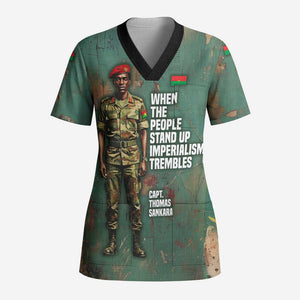 Burkina Faso Thomas Sankara Scrub Top with Military Stance and Anti-Imperialist Quote Tribute Design - African Pride