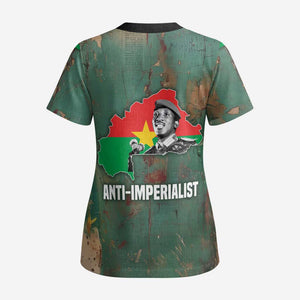 Burkina Faso Thomas Sankara Scrub Top with Military Stance and Anti-Imperialist Quote Tribute Design - African Pride
