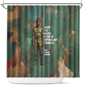 Burkina Faso Thomas Sankara Shower Curtain with Military Stance and Anti-Imperialist Quote Tribute Design - African Pride