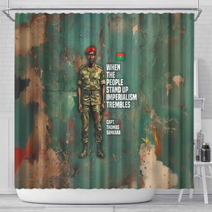 Burkina Faso Thomas Sankara Shower Curtain with Military Stance and Anti-Imperialist Quote Tribute Design - African Pride