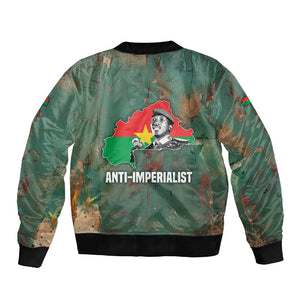 Burkina Faso Thomas Sankara Sleeve Zip Bomber Jacket with Military Stance and Anti-Imperialist Quote Tribute Design - African Pride