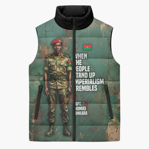 Burkina Faso Thomas Sankara Sleeveless Puffer Jacket with Military Stance and Anti-Imperialist Quote Tribute Design - African Pride