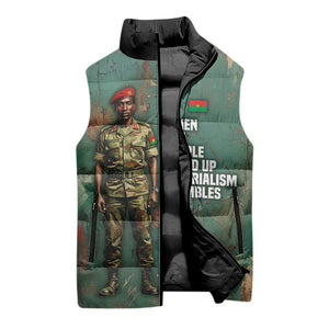 Burkina Faso Thomas Sankara Sleeveless Puffer Jacket with Military Stance and Anti-Imperialist Quote Tribute Design - African Pride