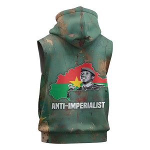 Burkina Faso Thomas Sankara Sleeveless Zip Hoodie with Military Stance and Anti-Imperialist Quote Tribute Design - African Pride