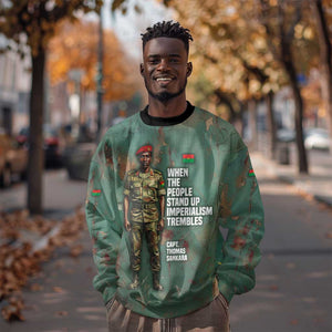 Burkina Faso Thomas Sankara Sweatshirt with Military Stance and Anti-Imperialist Quote Tribute Design - African Pride
