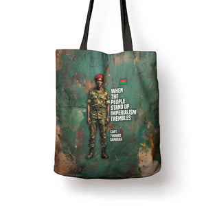 Burkina Faso Thomas Sankara Tote Bag with Military Stance and Anti-Imperialist Quote Tribute Design - African Pride