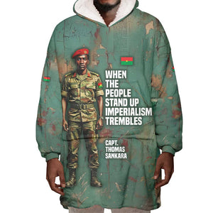 Burkina Faso Thomas Sankara Wearable Blanket Hoodie with Military Stance and Anti-Imperialist Quote Tribute Design - African Pride