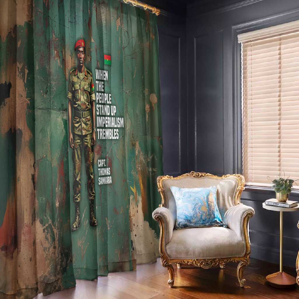 Burkina Faso Thomas Sankara Window Curtain with Military Stance and Anti-Imperialist Quote Tribute Design - African Pride