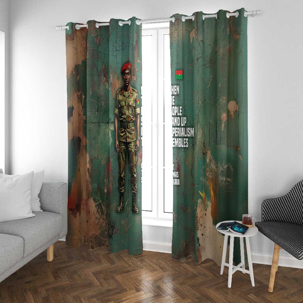 Burkina Faso Thomas Sankara Window Curtain with Military Stance and Anti-Imperialist Quote Tribute Design - African Pride