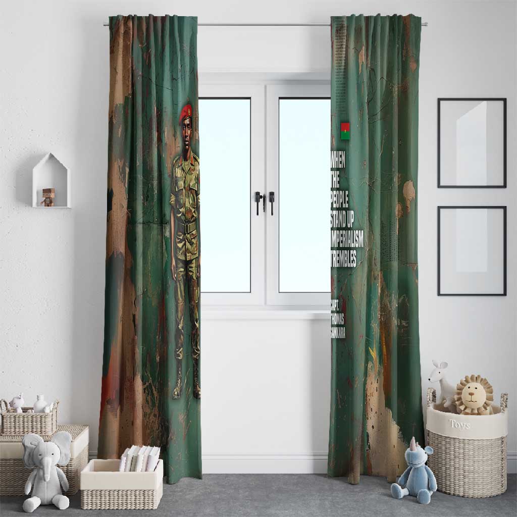 Burkina Faso Thomas Sankara Window Curtain with Military Stance and Anti-Imperialist Quote Tribute Design - African Pride
