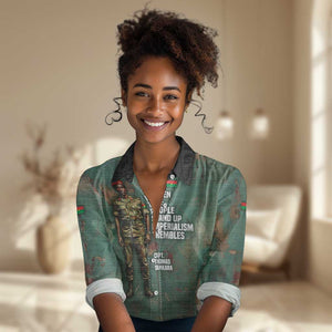 Burkina Faso Thomas Sankara Women Casual Shirt with Military Stance and Anti-Imperialist Quote Tribute Design - African Pride