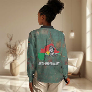 Burkina Faso Thomas Sankara Women Casual Shirt with Military Stance and Anti-Imperialist Quote Tribute Design - African Pride