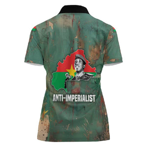 Burkina Faso Thomas Sankara Women Polo Shirt with Military Stance and Anti-Imperialist Quote Tribute Design - African Pride