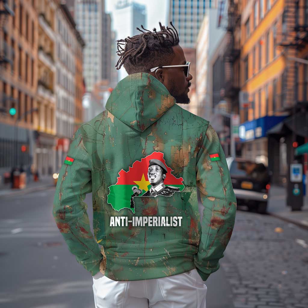Burkina Faso Thomas Sankara Zip Hoodie with Military Stance and Anti-Imperialist Quote Tribute Design - African Pride