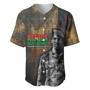 Thomas Sankara Baseball Jersey Burkina Faso Africa Self-Reliance Message and Military Portrait - African Pride