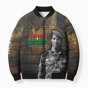 Thomas Sankara Bomber Puffer Jacket Burkina Faso Africa Self-Reliance Message and Military Portrait - African Pride