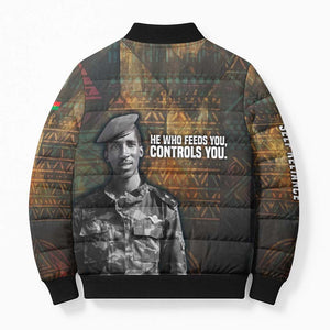 Thomas Sankara Bomber Puffer Jacket Burkina Faso Africa Self-Reliance Message and Military Portrait - African Pride
