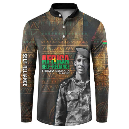 Thomas Sankara Button Sweatshirt Burkina Faso Africa Self-Reliance Message and Military Portrait