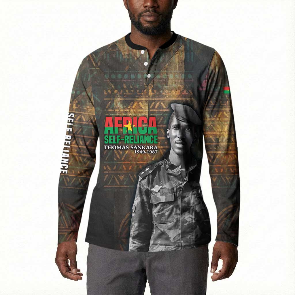 Thomas Sankara Button Sweatshirt Burkina Faso Africa Self-Reliance Message and Military Portrait