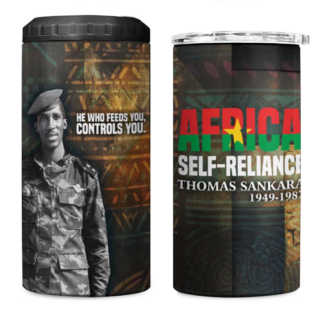 Thomas Sankara 4 in 1 Can Cooler Tumbler Burkina Faso Africa Self-Reliance Message and Military Portrait - African Pride