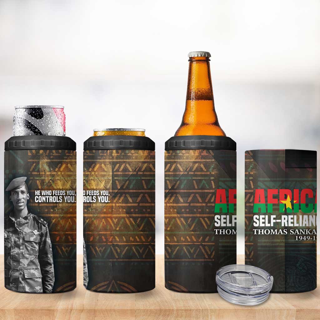 Thomas Sankara 4 in 1 Can Cooler Tumbler Burkina Faso Africa Self-Reliance Message and Military Portrait - African Pride