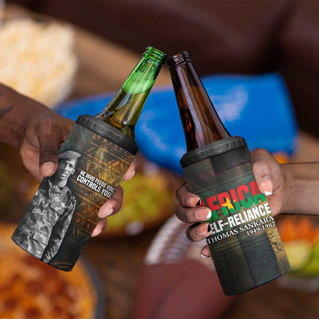 Thomas Sankara 4 in 1 Can Cooler Tumbler Burkina Faso Africa Self-Reliance Message and Military Portrait - African Pride
