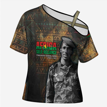 Thomas Sankara Cross Shoulder Shirt Burkina Faso Africa Self-Reliance Message and Military Portrait - African Pride