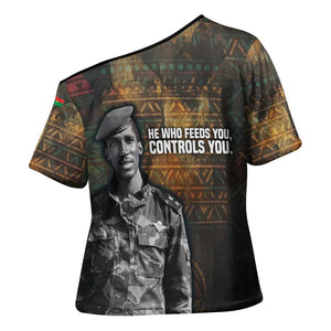 Thomas Sankara Cross Shoulder Shirt Burkina Faso Africa Self-Reliance Message and Military Portrait - African Pride
